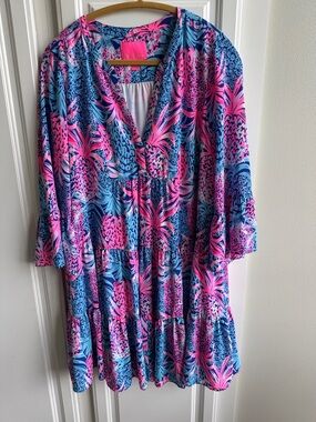 Lilly Pulitzer Gabriel dress, Borealis  blue tropic down low size 12